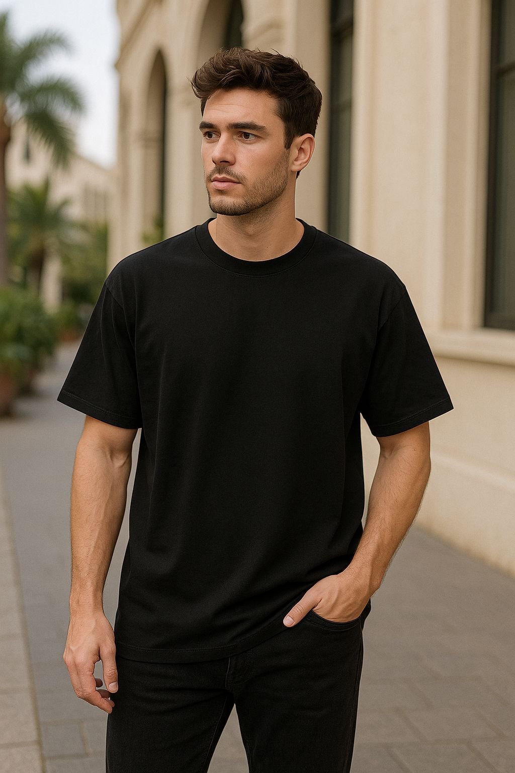 Drop Shoulder Men Black
